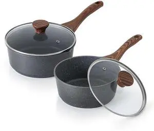 Nonstick Sauce Pan with Lid Saucepan Set, Swiss Granite Coating Sauce Pot Kitchen Cooking Pot, Induction Comptable, Free of Intentionally Added PFOA, 2.0 + 3.0 QT Nonstick Sauce Pan with Lid Saucepan Set, Swiss Granite Coating Sauce Pot Kitchen Cooking Pot, Induction Comptable, Free of Intentionally Added PFOA, 2.0 + 3.0 QT