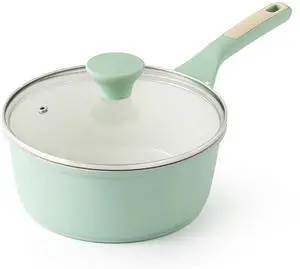 White Ceramic Nonstick Saucepan with Lid 2.5 Quarts, Medium Cooking Pot with Stay Cool Handle, Induction Compatible Saucepot, White Granite Coating, Free of Intentionally Added PTFE/PFOA/PFAS White Ceramic Nonstick Saucepan with Lid 2.5 Quarts, Medium Cooking Pot with Stay Cool Handle, Induction Compatible Saucepot, White Granite Coating, Free of Intentionally Added PTFE/PFOA/PFAS