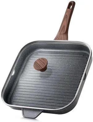Nonstick Grill Pan with Lid, Grill Pan for Stove Tops, Versatile Griddle with Pour Spouts, Square Big Cooking Surface, Durable Skillet Indoor & Outdoor Grilling. PFOA Free, 12Inch Nonstick Grill Pan with Lid, Grill Pan for Stove Tops, Versatile Griddle with Pour Spouts, Square Big Cooking Surface, Durable Skillet Indoor & Outdoor Grilling. PFOA Free, 12Inch