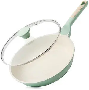 Nonstick Ceramic Frying Pan with Lid 9.5 Inch Omelet Pan Skillet, Free of Intentionally Added PFAS/PTFE Non-toxic Chef's Pan Induction Compatible Pan, Heat Resistant Handle, Mint Green Nonstick Ceramic Frying Pan with Lid 9.5 Inch Omelet Pan Skillet, Free of Intentionally Added PFAS/PTFE Non-toxic Chef's Pan Induction Compatible Pan, Heat Resistant Handle, Mint Green