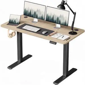 Electric Height Adjustable Standing Desk Large 48 x 24 Inches Sit Stand up Desk Home Office Computer Desk Memory Preset with T-Shaped Metal Bracket, Maple Electric Height Adjustable Standing Desk Large 48 x 24 Inches Sit Stand up Desk Home Office Computer Desk Memory Preset with T-Shaped Metal Bracket, Maple