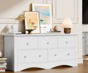 Dresser for Bedroom, TV Stand, 5 Drawer Dresser, Wood Dressers, Wide Chest of Drawer, Storage Drawers, Storage Organizer for Closet, Hallway (White) Dresser for Bedroom, TV Stand, 5 Drawer Dresser, Wood Dressers, Wide Chest of Drawer, Storage Drawers, Storage Organizer for Closet, Hallway (White)