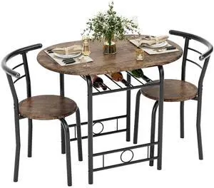 Dining Table for 2, 3 Piece Round Table & Chair Set, Small Kitchen Table for Breakfast Nook, Wood Grain Tabletop and Built-in Storage Rack, Space Saving for Kitchen, Dining Room (Brown) Dining Table for 2, 3 Piece Round Table & Chair Set, Small Kitchen Table for Breakfast Nook, Wood Grain Tabletop and Built-in Storage Rack, Space Saving for Kitchen, Dining Room (Brown)