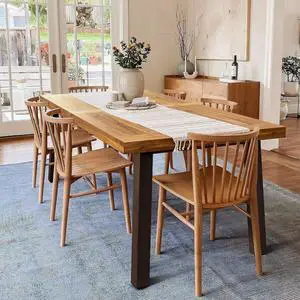 Home Acacia Wood Dining Table 6-Person Indoor Outdoor Table with Iron Legs, Sandblast Finish, Natural Stained, Rustic Metal, 69 * 33 * 30 inch (Natural) Home Acacia Wood Dining Table 6-Person Indoor Outdoor Table with Iron Legs, Sandblast Finish, Natural Stained, Rustic Metal, 69 * 33 * 30 inch (Natural)