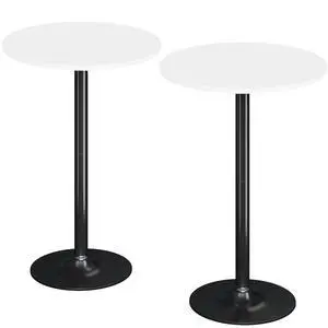 Round Bistro Pub Table Modern Style Metal Base MDF Top Cocktail Bar Table Counter Bar Height for Pub, Dining Room, Party (2, White-Black) Round Bistro Pub Table Modern Style Metal Base MDF Top Cocktail Bar Table Counter Bar Height for Pub, Dining Room, Party (2, White-Black)
