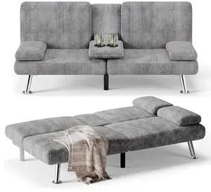 Futon Sofa Bed Modern Folding Futon Set Convertible Recliner Lounge for Living Room with 2 Cup Holders, Removable Armrests (Corduroy, Marble Grey) Futon Sofa Bed Modern Folding Futon Set Convertible Recliner Lounge for Living Room with 2 Cup Holders, Removable Armrests (Corduroy, Marble Grey)