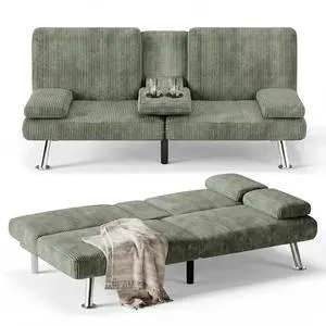 Futon Sofa Bed Corduroy Folding Couch Adjustable Sleeper Sofa Bed for Small Apartment Upholstered Living Room Furniture Set with 2 Cup Holders Removable Armrests (Corduroy, Green) Futon Sofa Bed Corduroy Folding Couch Adjustable Sleeper Sofa Bed for Small Apartment Upholstered Living Room Furniture Set with 2 Cup Holders Removable Armrests (Corduroy, Green)