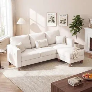 72 L Shaped Convertible Sectional Couches for Living Room, Couch with Removeable Ottoman,Small Sectional Sofa for Small Apartments, Living Room and Office (Linen fabic, White) 72 L Shaped Convertible Sectional Couches for Living Room, Couch with Removeable Ottoman,Small Sectional Sofa for Small Apartments, Living Room and Office (Linen fabic, White)