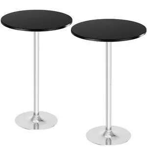 Round Bistro Pub Table Modern Style Metal Base MDF Top Cocktail Bar Table Counter Bar Height for Pub, Dining Room, Party (2, Black-Silver) Round Bistro Pub Table Modern Style Metal Base MDF Top Cocktail Bar Table Counter Bar Height for Pub, Dining Room, Party (2, Black-Silver)