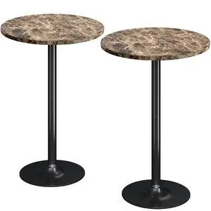 Round Bistro Pub Table Modern Style Metal Base MDF Top Cocktail Bar Table Counter Bar Height for Pub, Dining Room, Party (2, Marble-Black) Round Bistro Pub Table Modern Style Metal Base MDF Top Cocktail Bar Table Counter Bar Height for Pub, Dining Room, Party (2, Marble-Black)