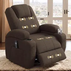 Swivel Rocker Recliner Chair with Vibration Massage, 360° Swivel Recliner Chairs for Adults Ergonomic Lounge Chair with Cup Holders Lazy Boy Recliner Single Sofa Seat (Fabric, Brown) Swivel Rocker Recliner Chair with Vibration Massage, 360° Swivel Recliner Chairs for Adults Ergonomic Lounge Chair with Cup Holders Lazy Boy Recliner Single Sofa Seat (Fabric, Brown)