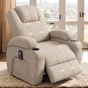 Swivel Rocker Recliner Chair with Vibration Massage, 360° Swivel Recliner Chairs for Adults Ergonomic Lounge Chair with Cup Holders Lazy Boy Recliner Single Sofa Seat (Fabric, Khaki) Swivel Rocker Recliner Chair with Vibration Massage, 360° Swivel Recliner Chairs for Adults Ergonomic Lounge Chair with Cup Holders Lazy Boy Recliner Single Sofa Seat (Fabric, Khaki)