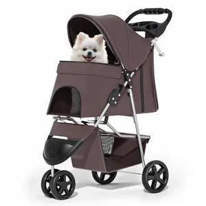 Foldable Dog Strollers for Small Dogs with Weather Cover, 3 Wheels Pet Strolling Cart for Dogs and Cats with Storage Basket and Cup Holder, Breathable and Visible Mesh for All-Season, Coffee Foldable Dog Strollers for Small Dogs with Weather Cover, 3 Wheels Pet Strolling Cart for Dogs and Cats with Storage Basket and Cup Holder, Breathable and Visible Mesh for All-Season, Coffee