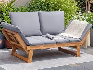 Outdoor Couch Acacia Wood Patio Couch with Adjustable Armrests, Outdoor Convertible Sofa with Removable Cushions & Pillows for Patio, Porch, Poolside(Grey) Outdoor Couch Acacia Wood Patio Couch with Adjustable Armrests, Outdoor Convertible Sofa with Removable Cushions & Pillows for Patio, Porch, Poolside(Grey)
