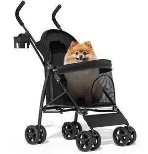 4 Wheels Pet Stroller, Easy-Fold Puppy Cage Jogger Stroller with Sun Cover, Pad and Rear Storage Bag, Breathable and Visible Mesh for Small/Medium Pets up to 22 lbs, Black 4 Wheels Pet Stroller, Easy-Fold Puppy Cage Jogger Stroller with Sun Cover, Pad and Rear Storage Bag, Breathable and Visible Mesh for Small/Medium Pets up to 22 lbs, Black