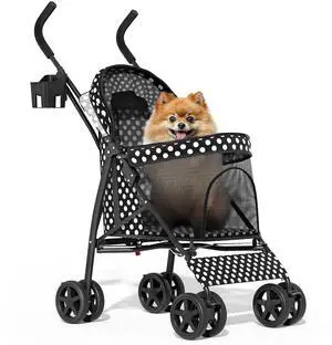 4 Wheels Pet Stroller, Easy-Fold Umbrella Shaped Dog Cat Jogger Stroller w/Storage Bag & Visible Mesh for Small/Medium Dogs Cats Black Polka Dots 4 Wheels Pet Stroller, Easy-Fold Umbrella Shaped Dog Cat Jogger Stroller w/Storage Bag & Visible Mesh for Small/Medium Dogs Cats Black Polka Dots