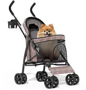 4 Wheels Pet Stroller, Easy-Fold Umbrella Shaped Dog Cat Jogger Stroller w/Storage Bag & Visible Mesh for Small/Medium Dogs Cats Leopard Print 4 Wheels Pet Stroller, Easy-Fold Umbrella Shaped Dog Cat Jogger Stroller w/Storage Bag & Visible Mesh for Small/Medium Dogs Cats Leopard Print