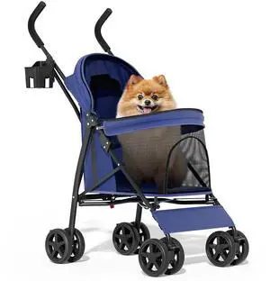 4 Wheels Pet Stroller, Easy-Fold Puppy Cage Jogger Stroller with Sun Cover, Pad and Rear Storage Bag, Breathable and Visible Mesh for Small/Medium Pets up to 22 lbs, Navy Blue 4 Wheels Pet Stroller, Easy-Fold Puppy Cage Jogger Stroller with Sun Cover, Pad and Rear Storage Bag, Breathable and Visible Mesh for Small/Medium Pets up to 22 lbs, Navy Blue