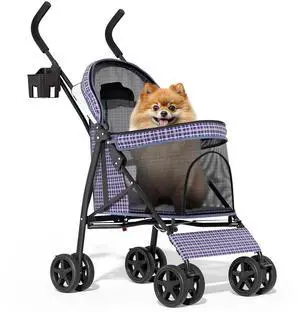 4 Wheels Pet Stroller, Easy-Fold Umbrella Shaped Dog Cat Jogger Stroller w/Storage Bag & Visible Mesh for Small/Medium Dogs Cats Plaid 4 Wheels Pet Stroller, Easy-Fold Umbrella Shaped Dog Cat Jogger Stroller w/Storage Bag & Visible Mesh for Small/Medium Dogs Cats Plaid
