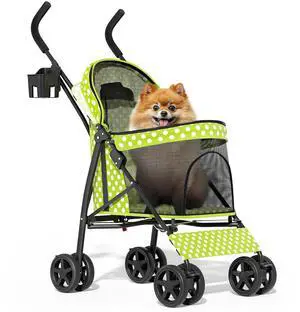 4 Wheels Pet Stroller, Easy-Fold Umbrella Shaped Dog Cat Jogger Stroller w/Storage Bag & Visible Mesh for Small/Medium Dogs Cats Lawn Green Polka Dots 4 Wheels Pet Stroller, Easy-Fold Umbrella Shaped Dog Cat Jogger Stroller w/Storage Bag & Visible Mesh for Small/Medium Dogs Cats Lawn Green Polka Dots
