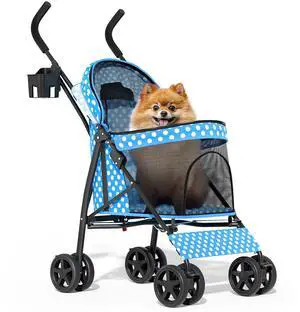4 Wheels Pet Stroller, Easy-Fold Umbrella Shaped Dog Cat Jogger Stroller w/Storage Bag & Visible Mesh for Small/Medium Dogs Cats Sky Blue Polka Dots 4 Wheels Pet Stroller, Easy-Fold Umbrella Shaped Dog Cat Jogger Stroller w/Storage Bag & Visible Mesh for Small/Medium Dogs Cats Sky Blue Polka Dots