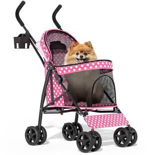 4 Wheels Pet Stroller, Easy-Fold Umbrella Shaped Dog Cat Jogger Stroller w/Storage Bag & Visible Mesh for Small/Medium Dogs Cats Hot Pink Polka Dots 4 Wheels Pet Stroller, Easy-Fold Umbrella Shaped Dog Cat Jogger Stroller w/Storage Bag & Visible Mesh for Small/Medium Dogs Cats Hot Pink Polka Dots