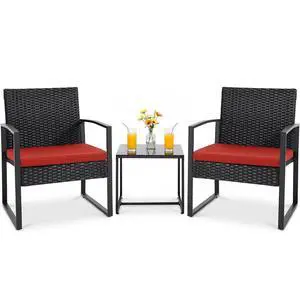 3 Pieces Wicker Patio Furniture Outdoor Modern Rattan Chair Conversation Sets with Coffee Table for Yard and Bistro (Red) 3 Pieces Wicker Patio Furniture Outdoor Modern Rattan Chair Conversation Sets with Coffee Table for Yard and Bistro (Red)