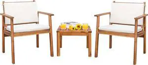 Patio Set 3 Piece Acacia Wood Outdoor Furniture Conversation Seat with Table & Cushions Porch Chairs for Balcony, Deck, Backyard, Beige Patio Set 3 Piece Acacia Wood Outdoor Furniture Conversation Seat with Table & Cushions Porch Chairs for Balcony, Deck, Backyard, Beige