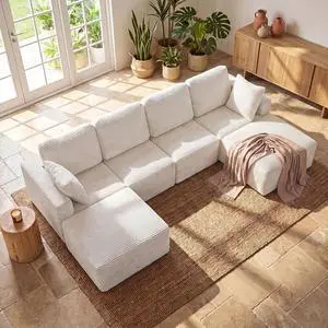 126" Sectional Couches for Living Room, Modern Fabric Boneless Couch with Deep Seat, Upholstered Cloud Sofa with 2 Ottoman, No Assembly Required (Beige, U Shaped Sofa) 126" Sectional Couches for Living Room, Modern Fabric Boneless Couch with Deep Seat, Upholstered Cloud Sofa with 2 Ottoman, No Assembly Required (Beige, U Shaped Sofa)