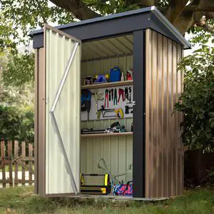 Outdoor Storage Shed 5 x 3 FT Lockable Metal Garden Shed Steel Anti-Corrosion Storage House with Single Lockable Door for Backyard Outdoor Patio (Brown) Outdoor Storage Shed 5 x 3 FT Lockable Metal Garden Shed Steel Anti-Corrosion Storage House with Single Lockable Door for Backyard Outdoor Patio (Brown)