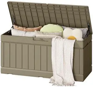 Outdoor Storage Box 80 Gallon Resin Waterproof Deck Box Delivery Box with Wood Texture Large Storage Bin for Patio Cushions (Light Brown) Outdoor Storage Box 80 Gallon Resin Waterproof Deck Box Delivery Box with Wood Texture Large Storage Bin for Patio Cushions (Light Brown)