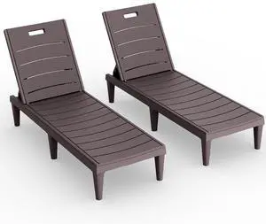 Outdoor Chaise Lounge Chair Set of 2 with 5-Position Adjustable Back, Waterproof & Lightweight PP Lounge Chairs for Outside Pool Patio (Deep Brown) Outdoor Chaise Lounge Chair Set of 2 with 5-Position Adjustable Back, Waterproof & Lightweight PP Lounge Chairs for Outside Pool Patio (Deep Brown)