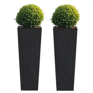 Resin Rattan-Design Planters Set of 2, 24'' Tall Flowerpot with Additional Pot for Soil, Durable Weather-Resistant Planter with Drainage Holes for Garden, Patio, Backyard (Black, Small) Resin Rattan-Design Planters Set of 2, 24'' Tall Flowerpot with Additional Pot for Soil, Durable Weather-Resistant Planter with Drainage Holes for Garden, Patio, Backyard (Black, Small)