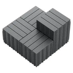 Plastic Interlocking Deck Tiles, 60 Pcs Waterproof Patio Floor Tiles for Balcony, Porch, Poolside and Backyard, Dark Gray Plastic Interlocking Deck Tiles, 60 Pcs Waterproof Patio Floor Tiles for Balcony, Porch, Poolside and Backyard, Dark Gray