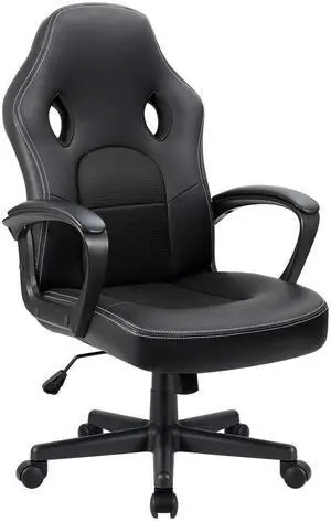 Gaming Chair Office Chair Leather Computer Desk Chair Racing Style Ergonomic Adjustable Swivel Task Chair with Lumbar Support and Arms (Black) Gaming Chair Office Chair Leather Computer Desk Chair Racing Style Ergonomic Adjustable Swivel Task Chair with Lumbar Support and Arms (Black)