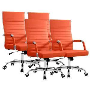 Ergonomic Office Desk Chair, Executive Ribbed Mid-Back PU Leather Conference Room Chair Adjustable Swivel Chair with Arms (4, Orange) Ergonomic Office Desk Chair, Executive Ribbed Mid-Back PU Leather Conference Room Chair Adjustable Swivel Chair with Arms (4, Orange)