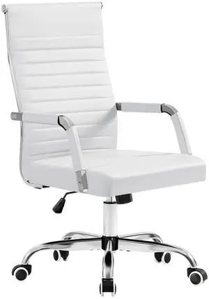 Ergonomic Office Desk Chair, Executive Ribbed Mid-Back PU Leather Conference Room Chair Adjustable Swivel Chair with Arms (1, White) Ergonomic Office Desk Chair, Executive Ribbed Mid-Back PU Leather Conference Room Chair Adjustable Swivel Chair with Arms (1, White)