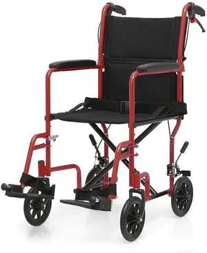Transport Wheelchair for Adults, 16 Inch Seat, Steel Frame, 8" Wheel, Red Transport Wheelchair for Adults, 16 Inch Seat, Steel Frame, 8" Wheel, Red