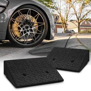 Heavy-Duty Rubber Threshold Ramp for Driveway Curb & Loading Dock - 5.5" Height for Cars, Motorcycles & Warehouses (19.5" L x 14" W) 2 Pcs Heavy-Duty Rubber Threshold Ramp for Driveway Curb & Loading Dock - 5.5" Height for Cars, Motorcycles & Warehouses (19.5" L x 14" W) 2 Pcs