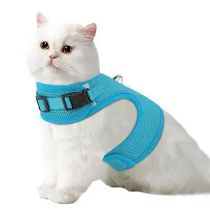 Soft Cat Harness for Walking Escape Proof and Travel, Kitten Adjustable Breathable Vest Harness - Sky Blue, L Soft Cat Harness for Walking Escape Proof and Travel, Kitten Adjustable Breathable Vest Harness - Sky Blue, L