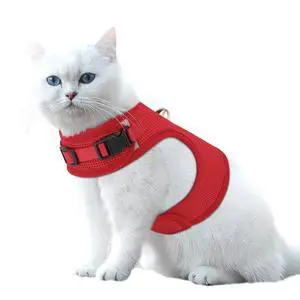Soft Cat Harness for Walking Escape Proof and Travel, Kitten Adjustable Breathable Vest Harness - Red, M Soft Cat Harness for Walking Escape Proof and Travel, Kitten Adjustable Breathable Vest Harness - Red, M