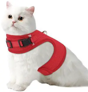 Soft Cat Harness for Walking Escape Proof and Travel, Kitten Adjustable Breathable Vest Harness - Red, L Soft Cat Harness for Walking Escape Proof and Travel, Kitten Adjustable Breathable Vest Harness - Red, L