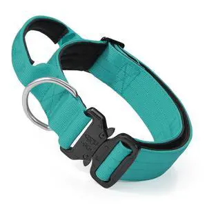 Tactical Dog Collar with Handle, 1.5 Inch Wide Heavy Duty Military Collar for Medium Large Dog Walking, Training, Running, Teal Tactical Dog Collar with Handle, 1.5 Inch Wide Heavy Duty Military Collar for Medium Large Dog Walking, Training, Running, Teal