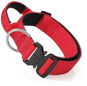 Tactical Dog Collar with Handle, 1.5 Inch Wide Heavy Duty Military Collar for Medium Large Dog Walking, Training, Running, Red Tactical Dog Collar with Handle, 1.5 Inch Wide Heavy Duty Military Collar for Medium Large Dog Walking, Training, Running, Red