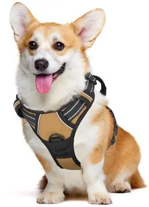 Reflective Dog Harness, No Pull Vest Harness with Handle, Adjustable Soft Padded Pet Harness for Medium Dogs, Light Brown, M Reflective Dog Harness, No Pull Vest Harness with Handle, Adjustable Soft Padded Pet Harness for Medium Dogs, Light Brown, M