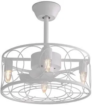 18" Caged Ceiling Fan with Light, Quiet Reversible AC Motor, Dimmable 3-Color LED Temperature, 3-Speed Remote Control, for Bedroom, Living Room, White - Bulbs (4 x E26) Not Included 18" Caged Ceiling Fan with Light, Quiet Reversible AC Motor, Dimmable 3-Color LED Temperature, 3-Speed Remote Control, for Bedroom, Living Room, White - Bulbs (4 x E26) Not Included