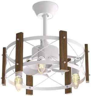 18" Caged Ceiling Fan with Metal & Wood Cage, Quiet Reversible AC Motor, 3-speed Remote Control, Adjustable 3-color Temperature, for Bedroom, Living Room, Black - 3 X E26 Bulbs (Not Included) 18" Caged Ceiling Fan with Metal & Wood Cage, Quiet Reversible AC Motor, 3-speed Remote Control, Adjustable 3-color Temperature, for Bedroom, Living Room, Black - 3 X E26 Bulbs (Not Included)