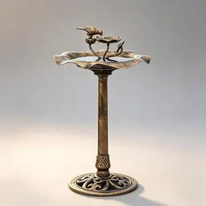 28" Height Pedestal Bird Bath, Outdoor Water Fountains 2 Tiers Tall Bird Bath with Decoration Pedestal Base Stand for Lawn Patio or Garden, 5L Water Capacity, Bronze 28" Height Pedestal Bird Bath, Outdoor Water Fountains 2 Tiers Tall Bird Bath with Decoration Pedestal Base Stand for Lawn Patio or Garden, 5L Water Capacity, Bronze