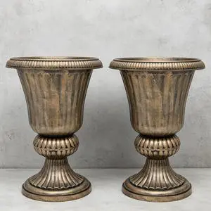 20 Plastic Urn Planter Vase Set of 2 Vintage Roman Flower Pot for Indoor & Outdoor Plants, Patio, Garden, Wedding Decor, Lightweight & Drainage Hole, Retro Home Porch Decor (Brass) 20 Plastic Urn Planter Vase Set of 2 Vintage Roman Flower Pot for Indoor & Outdoor Plants, Patio, Garden, Wedding Decor, Lightweight & Drainage Hole, Retro Home Porch Decor (Brass)