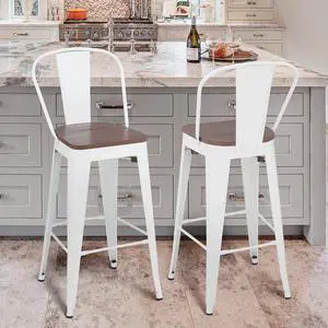 30.5" High Back Barstools Set of 2 Kitchen Counter Bar Stools with Metal Legs and Footrest for Home Bar Dining Room, Matte White 30.5" High Back Barstools Set of 2 Kitchen Counter Bar Stools with Metal Legs and Footrest for Home Bar Dining Room, Matte White
